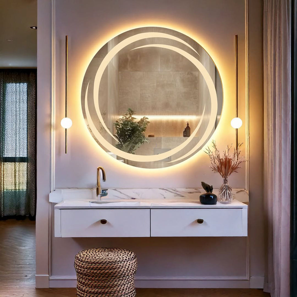 Dairesel Çift Halkalı Premium LED Ayna – Sıcak Işıklı Modern Tasarım