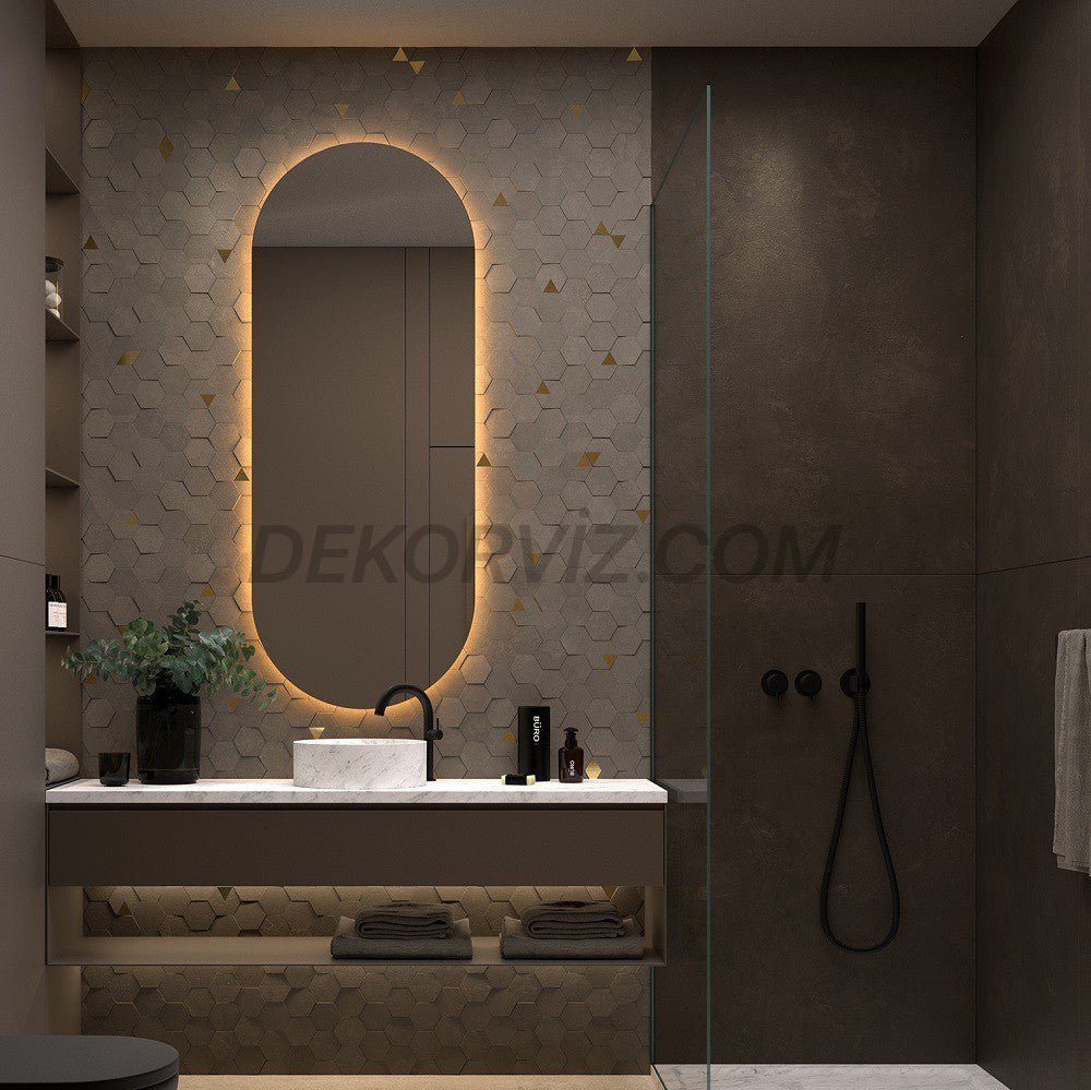 Oval LED Aydınlatmalı Modern Duvar Aynası – Banyo - Salon - Antre İçin Şık Tasarım