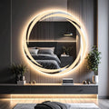 Yoğun Kumlamalı Sıcak Işıklı Dairesel LED Ayna – Dekoratif Modern Model