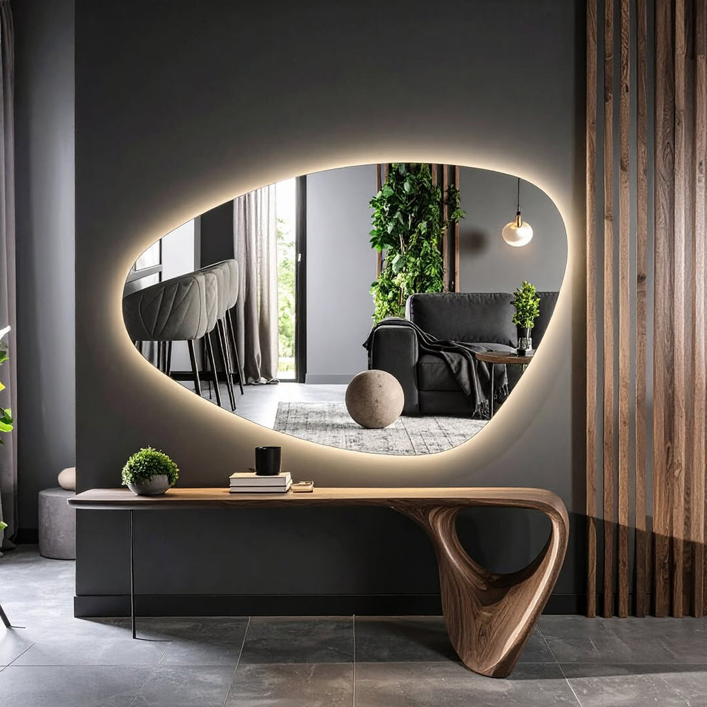 Sıcak Işıklı Geniş Hatta Sahip LED Banyo ve Antre Aynası – Duvarı Yumuşak Şekilde Aydınlatan Modern Model