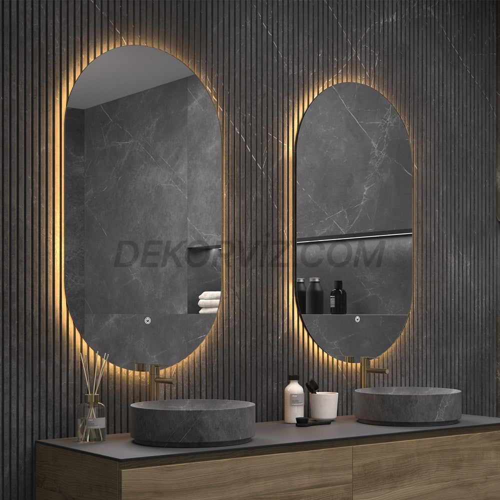 Oval LED Aydınlatmalı Modern Duvar Aynası – Banyo - Salon - Antre İçin Şık Tasarım