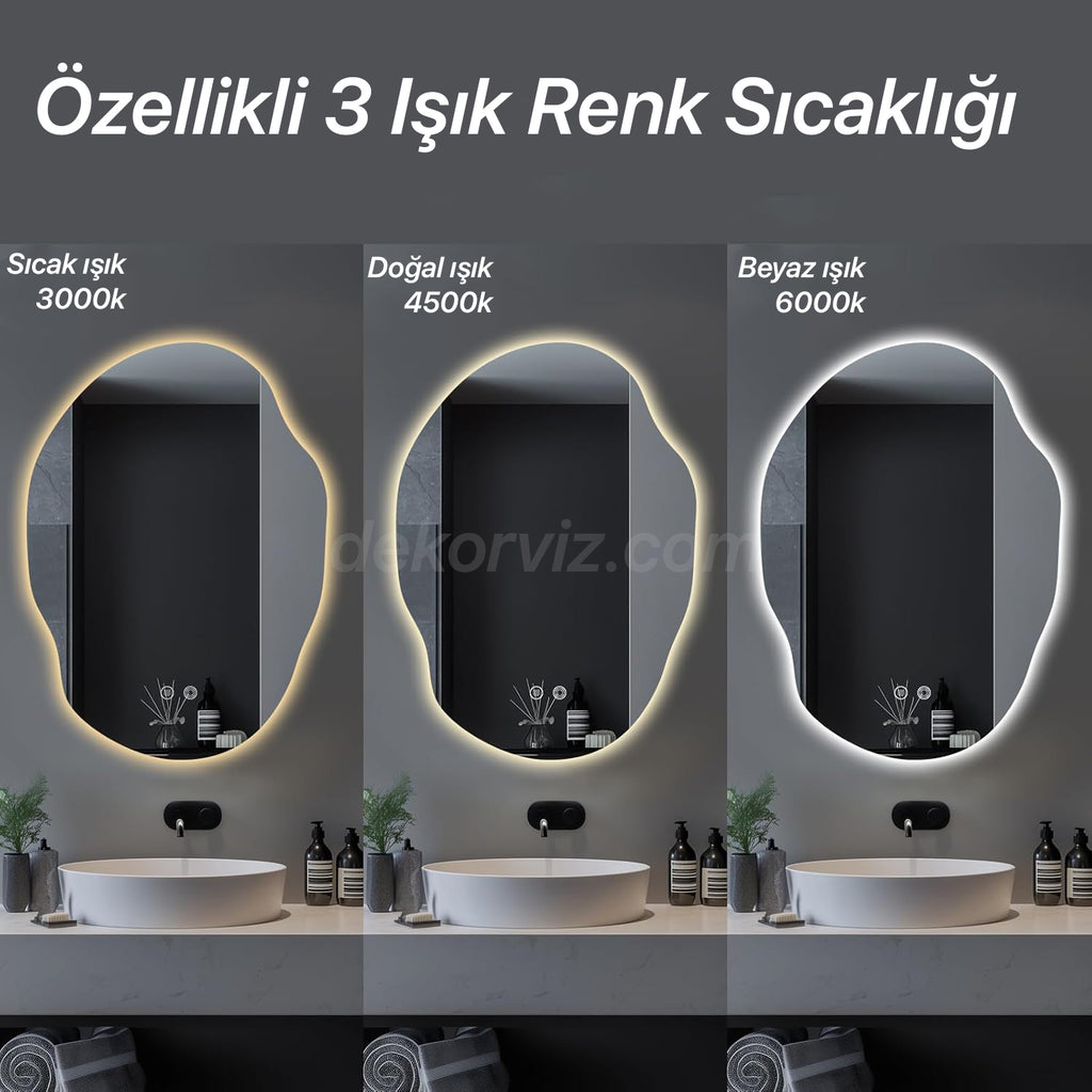 Soğuk Işıklı Dokunmatik Akıllı LED Banyo ve Antre Aynası – Özel Kesim Tam Çevre Aydınlatmalı Dikey Model