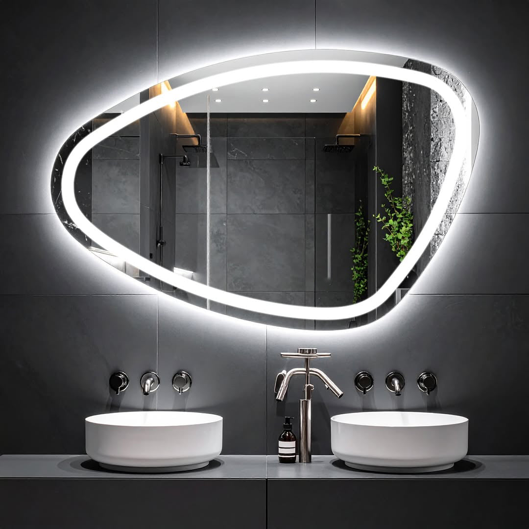 Asimetrik Organik Formlu Sıcak Işıklı LED Ayna – Modern Tasarım
