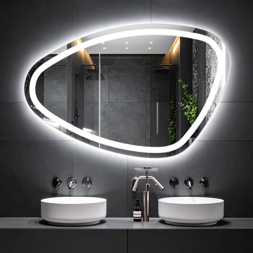 Asimetrik Organik Formlu Sıcak Işıklı LED Ayna – Modern Tasarım