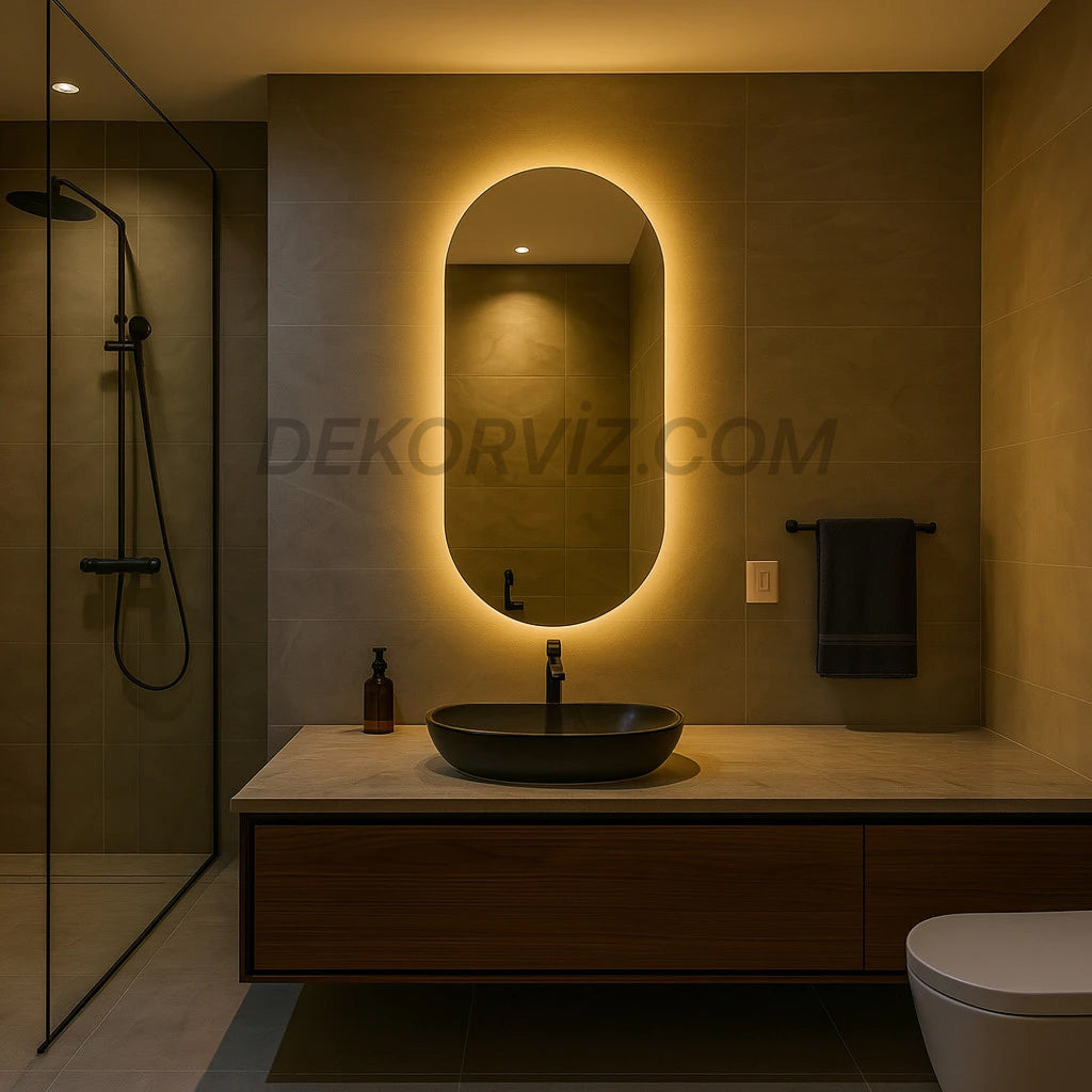 Oval LED Işıklı Modern Duvar Aynası – Banyo • Salon • Antre • Oturma Odası İçin Şık Tasarım
