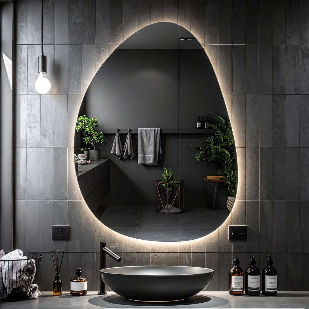 Organik Damla Formlu Soğuk Işıklı LED Ayna – Modern Minimal Tasarım