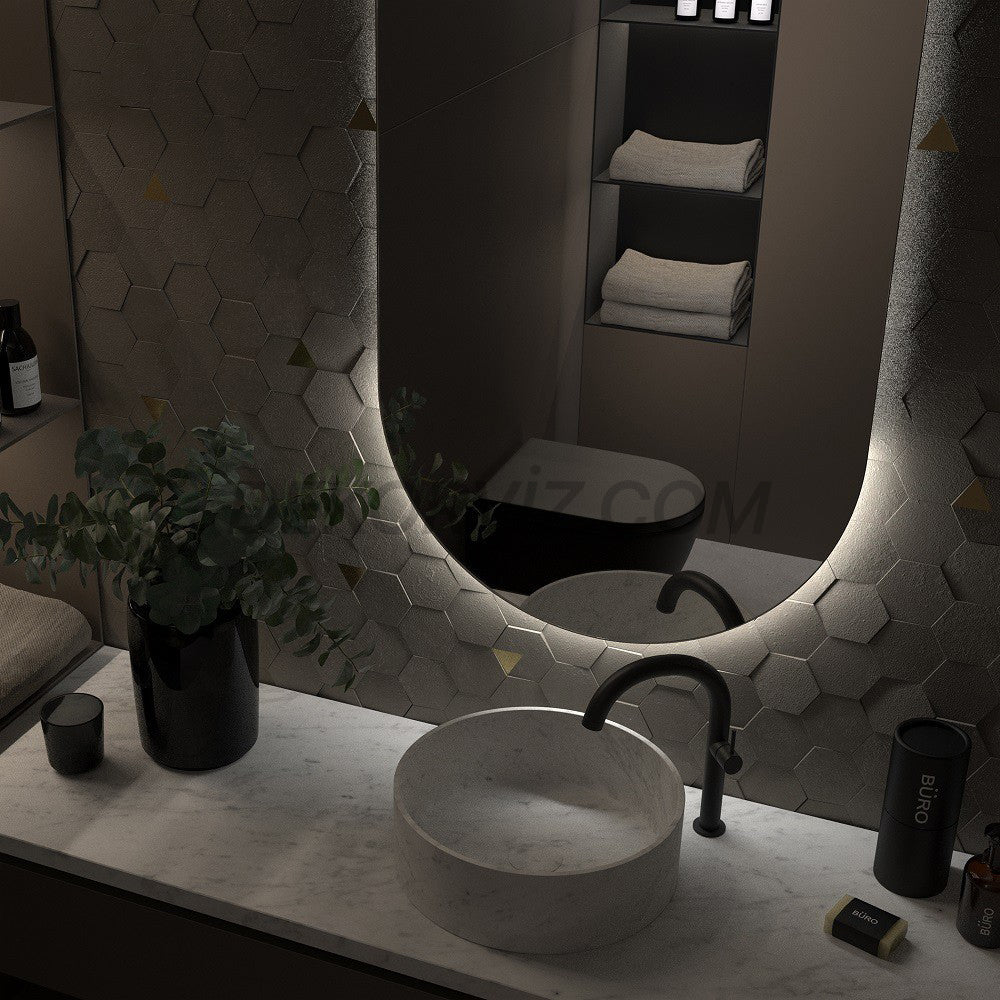 Sıcak Işıklı Oval LED Banyo ve Antre Aynası – Tam Çevre Aydınlatmalı Uzun Dikey Model