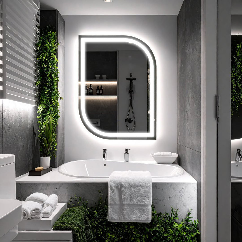 Asimetrik Köşe Tasarımlı Sıcak Işıklı LED Ayna – Modern Dekoratif Model