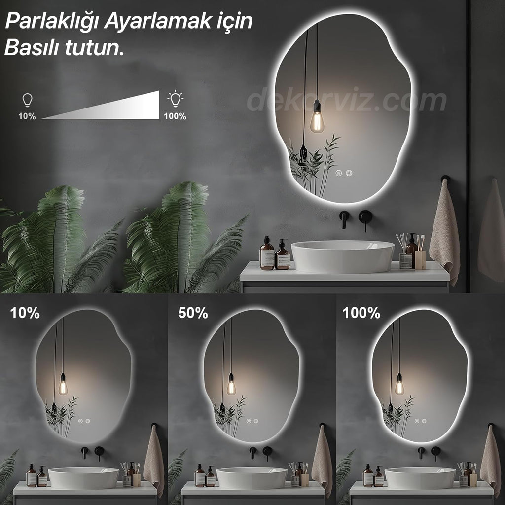 Soğuk Işıklı Dokunmatik Akıllı LED Banyo ve Antre Aynası – Özel Kesim Tam Çevre Aydınlatmalı Dikey Model
