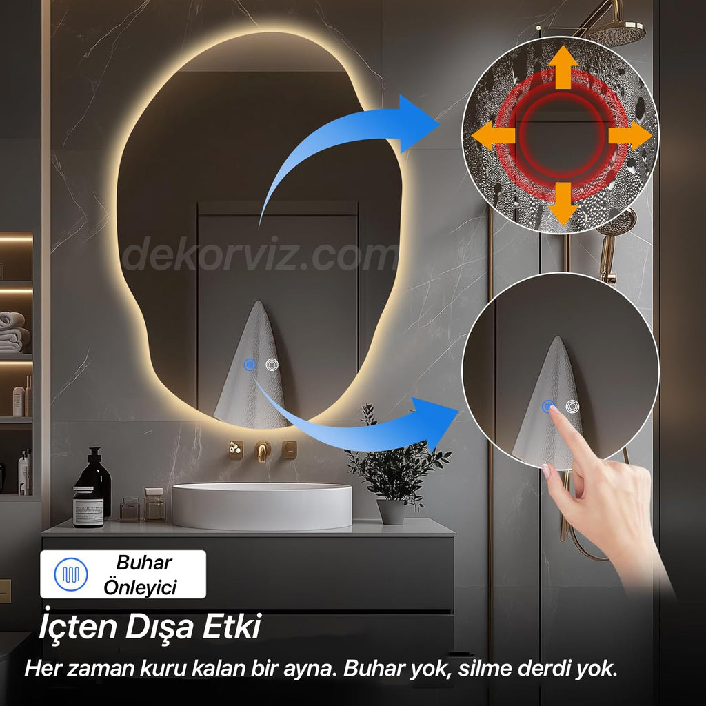 Soğuk Işıklı Dokunmatik Akıllı LED Banyo ve Antre Aynası – Özel Kesim Tam Çevre Aydınlatmalı Dikey Model