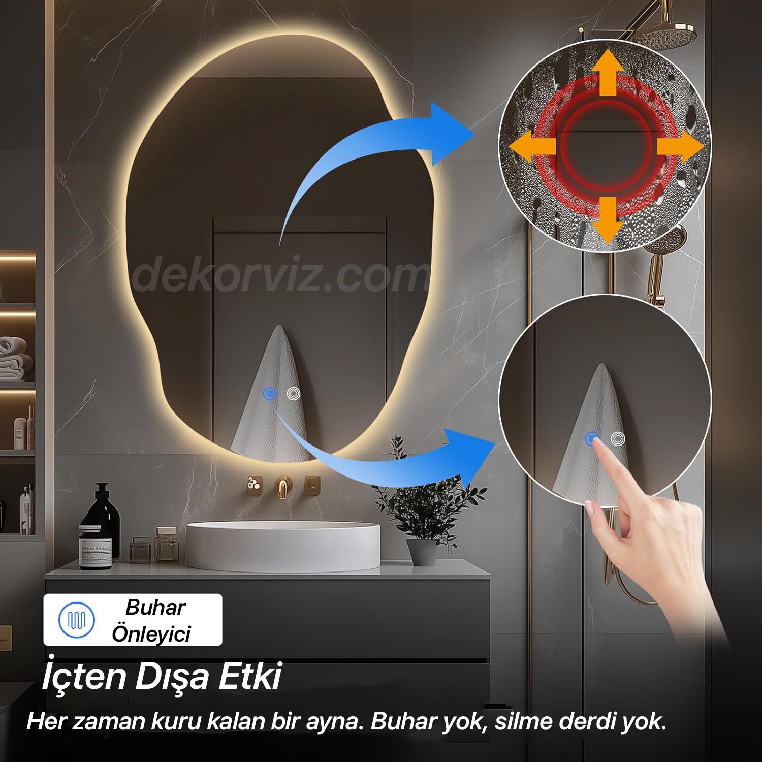 Soğuk Işıklı Dokunmatik Akıllı LED Banyo ve Antre Aynası – Özel Kesim Tam Çevre Aydınlatmalı Dikey Model