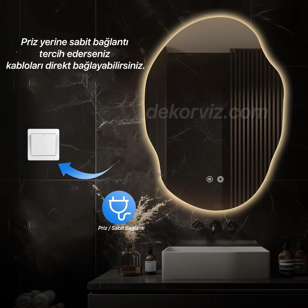 Soğuk Işıklı Dokunmatik Akıllı LED Banyo ve Antre Aynası – Özel Kesim Tam Çevre Aydınlatmalı Dikey Model