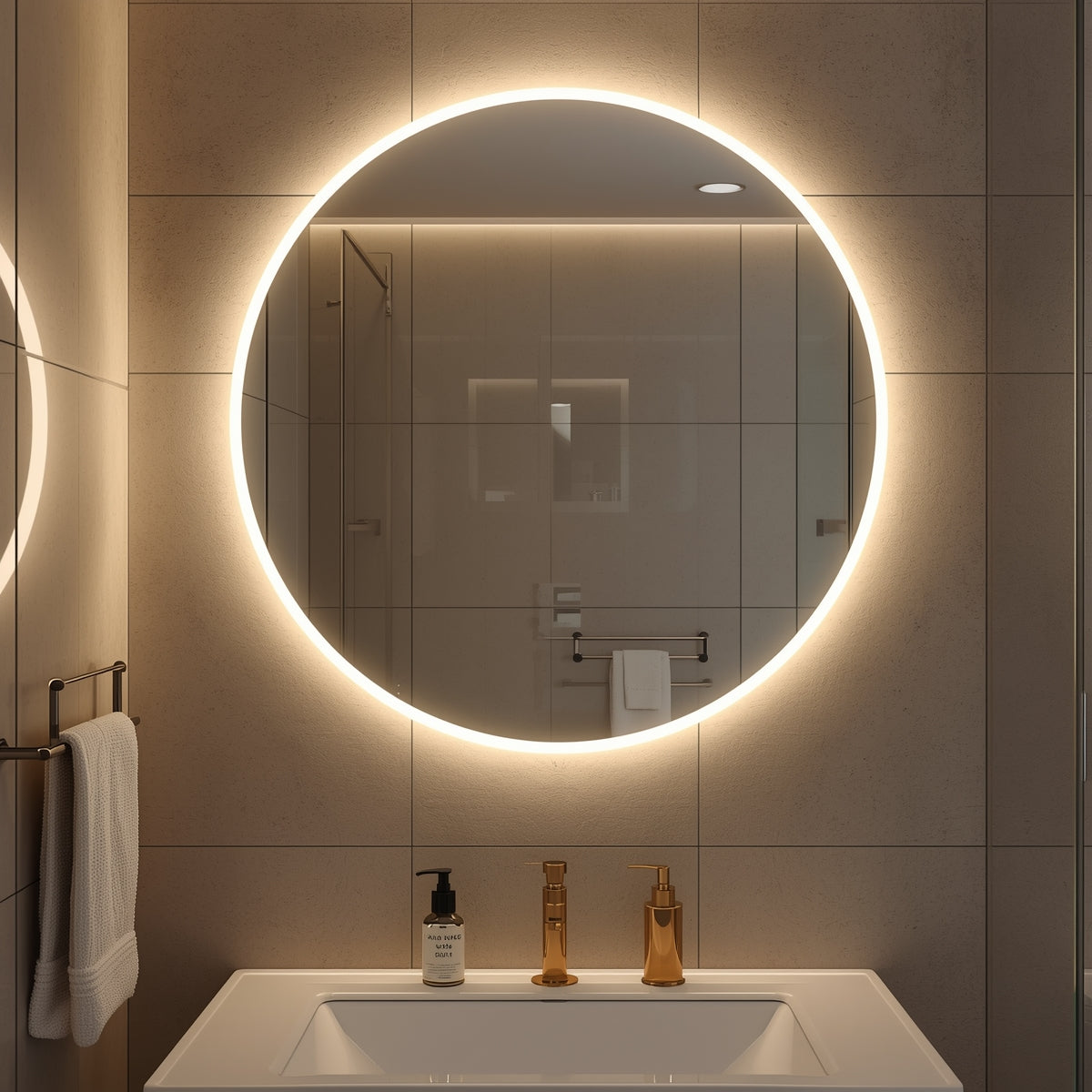Dairesel LED Işıklı Banyo Aynası – Modern Dekoratif Tasarım