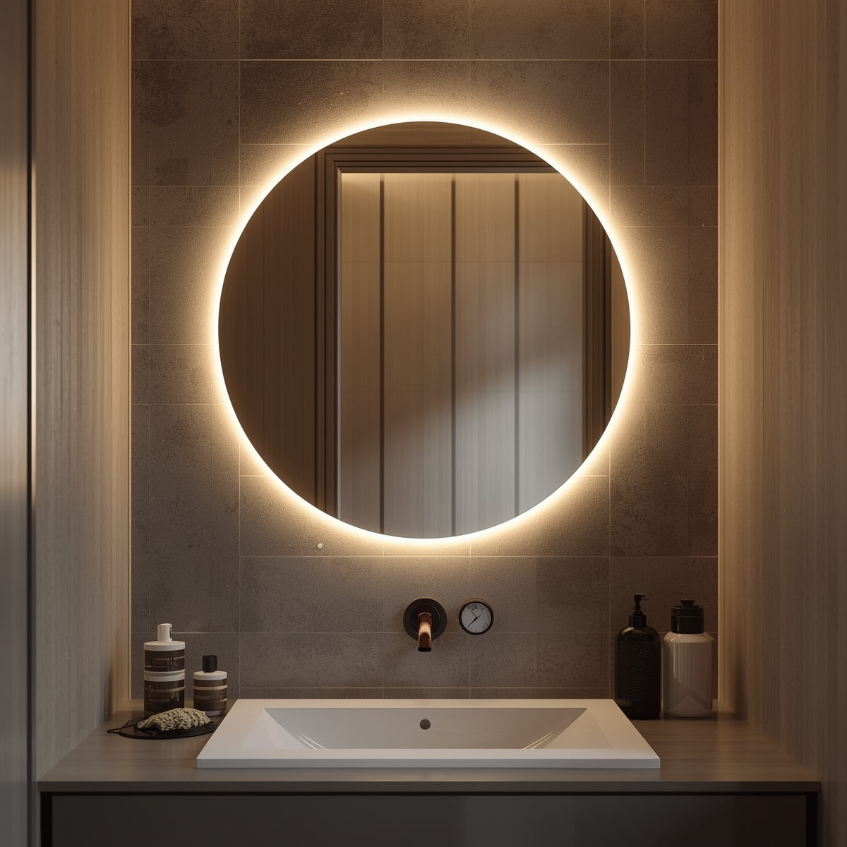 Dairesel LED Işıklı Banyo Aynası – Modern Dekoratif Tasarım