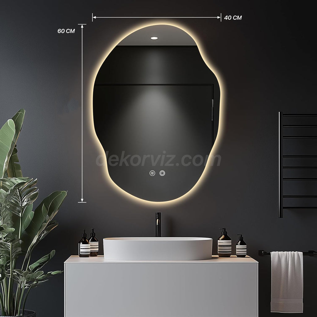 Soğuk Işıklı Dokunmatik Akıllı LED Banyo ve Antre Aynası – Özel Kesim Tam Çevre Aydınlatmalı Dikey Model