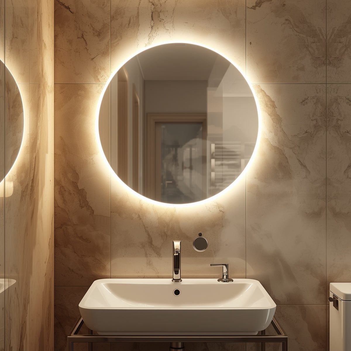 Dairesel LED Işıklı Banyo Aynası – Modern Dekoratif Tasarım