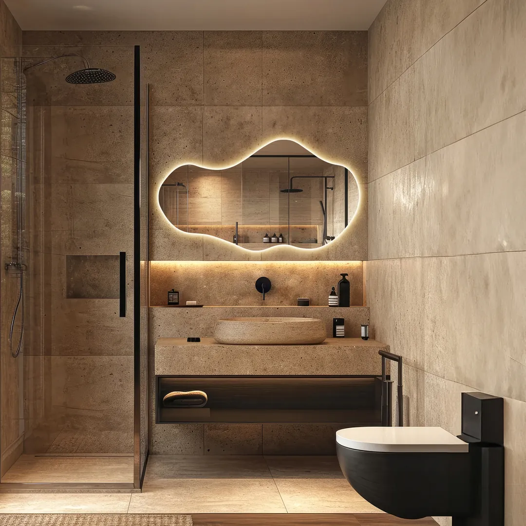 Asimetrik LED Işıklı Modern Banyo Aynası