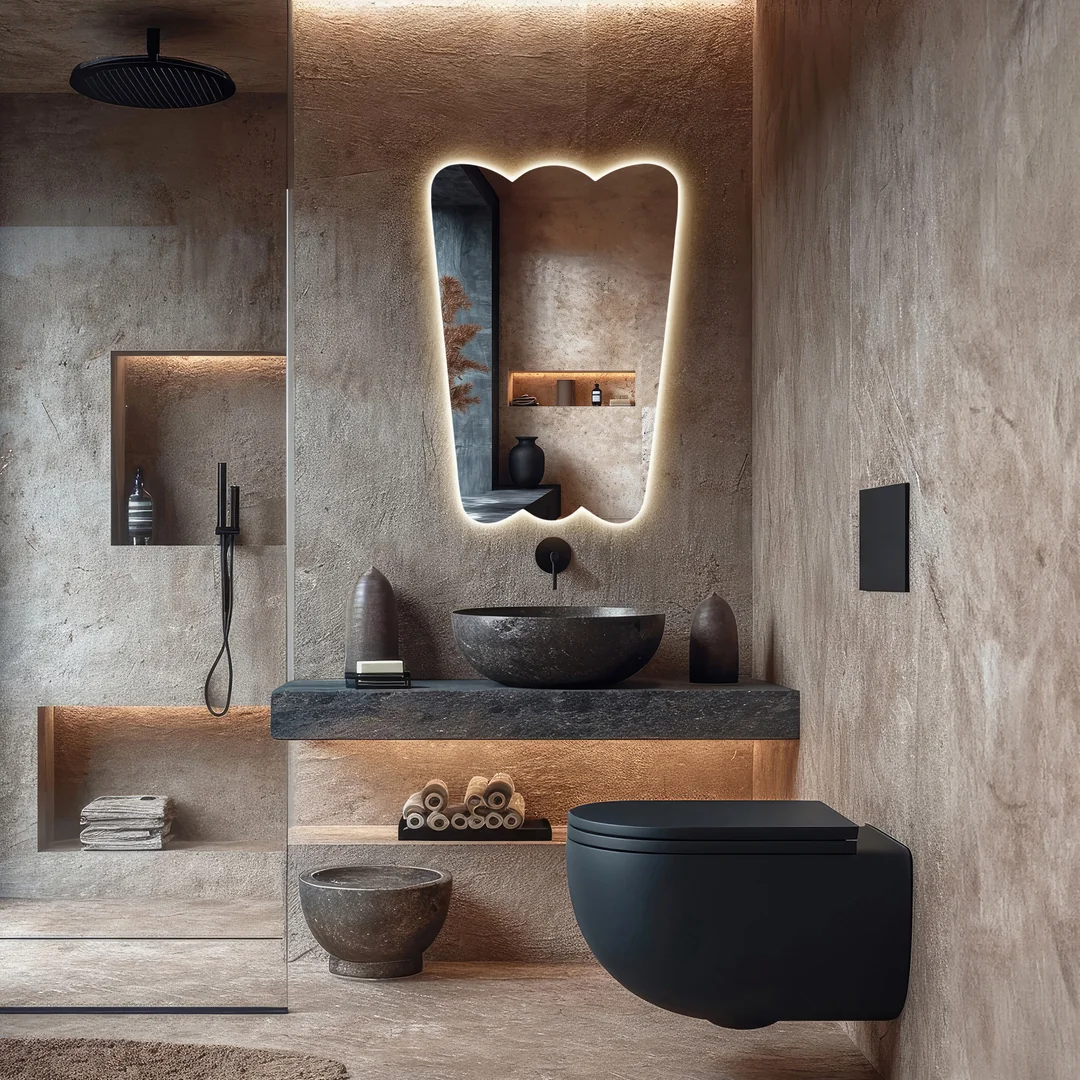 Dalga Formlu LED Aydınlatmalı Banyo Aynası