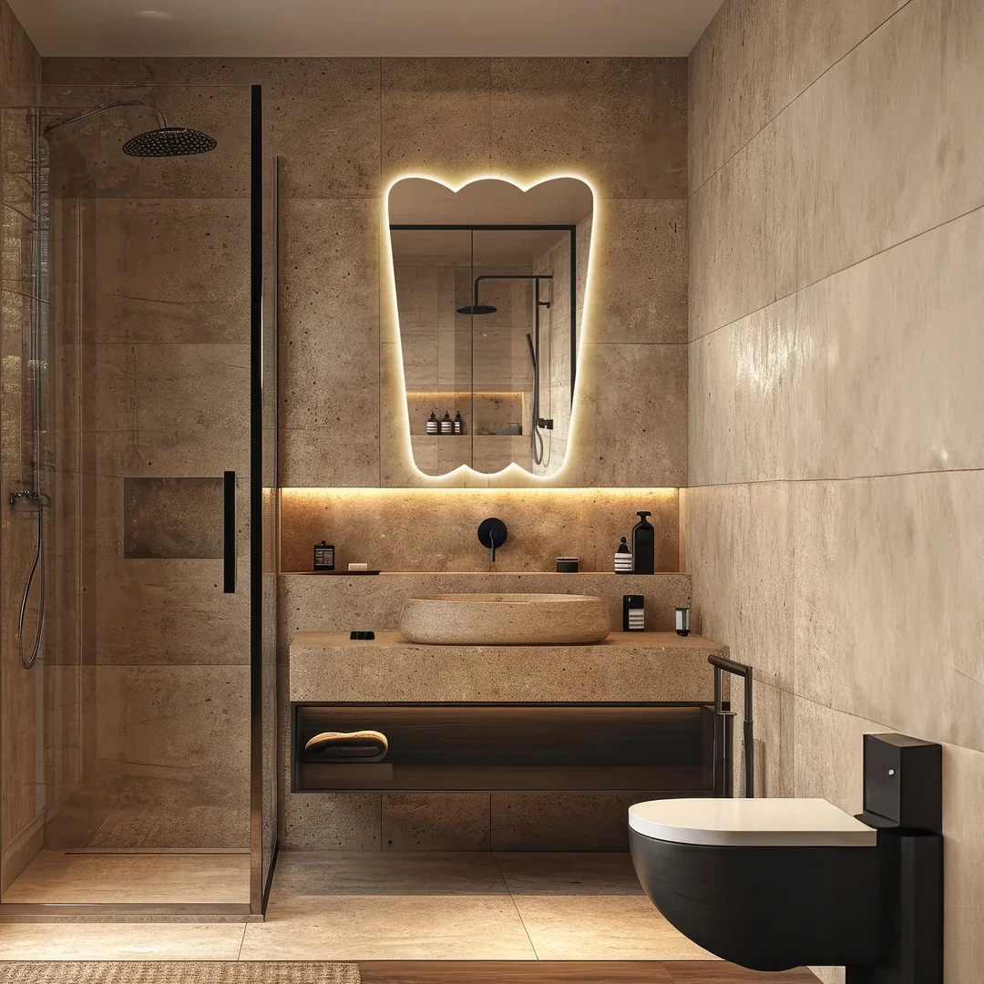 Dalga Formlu LED Aydınlatmalı Banyo Aynası