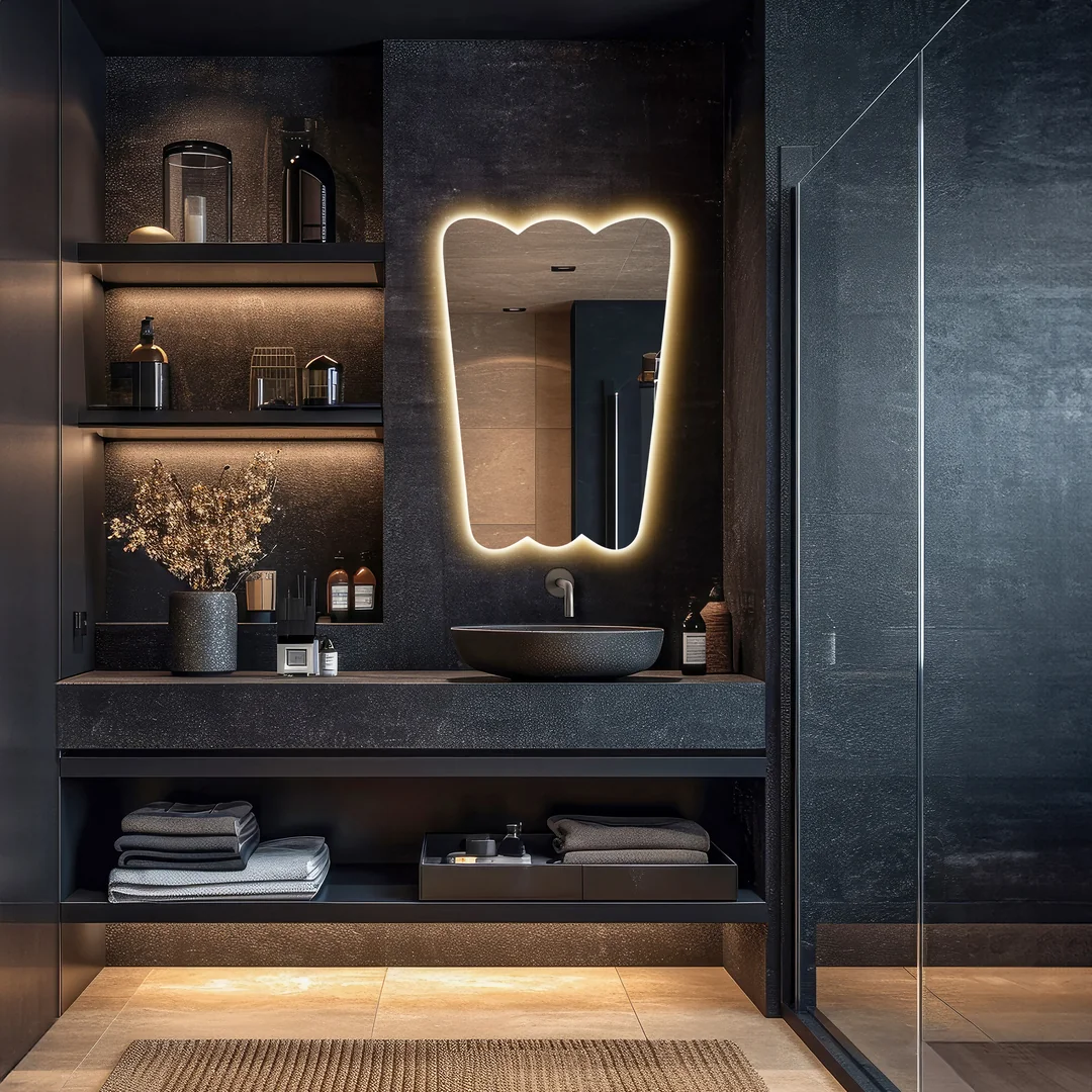 Dalga Formlu LED Aydınlatmalı Banyo Aynası