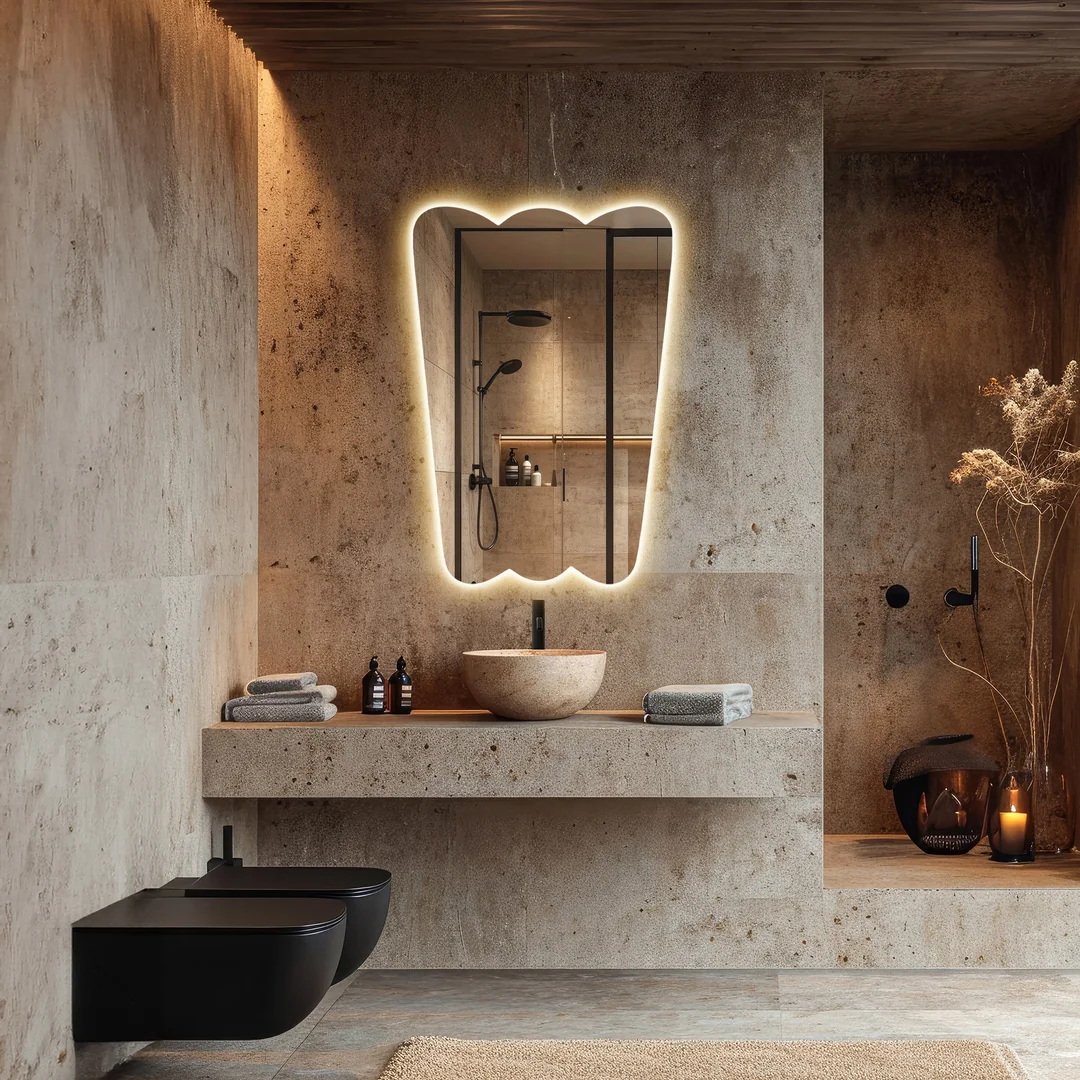 Dalga Formlu LED Aydınlatmalı Banyo Aynası